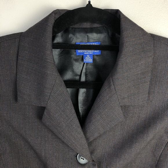 Pendleton Suit Jacket Womens 12 Petite 100% Virgin Wool Button Front Blazer Gray - Picture 2 of 13